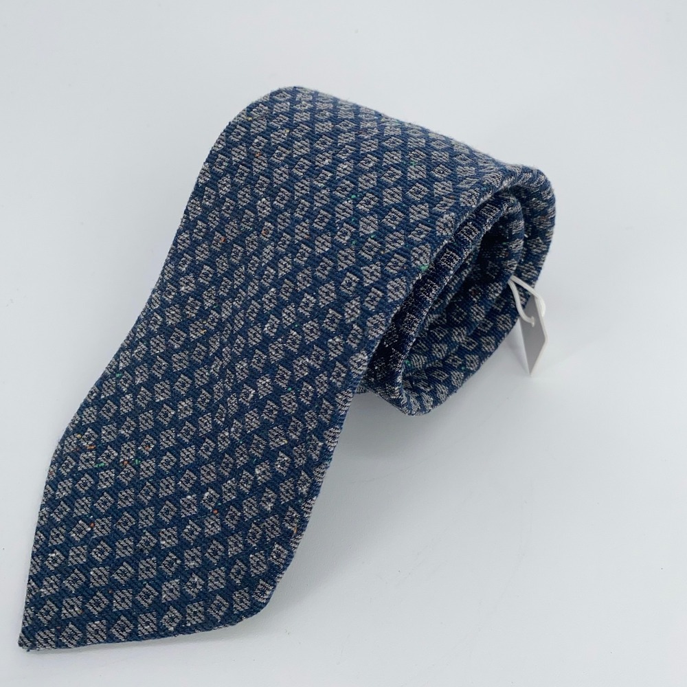 Eton Tie Mens One Size Navy White Patterned Classic Luxury Necktie Italy Made
